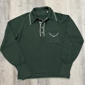 VTG Encron Green Long Sleeve Preppy Single Pocket Collared Mod Disco Shirt Sz M